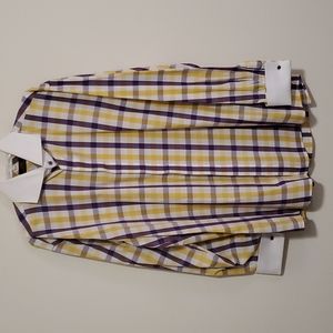 Steven Land Purple, Yellow, and White Checkered Dress Shirt